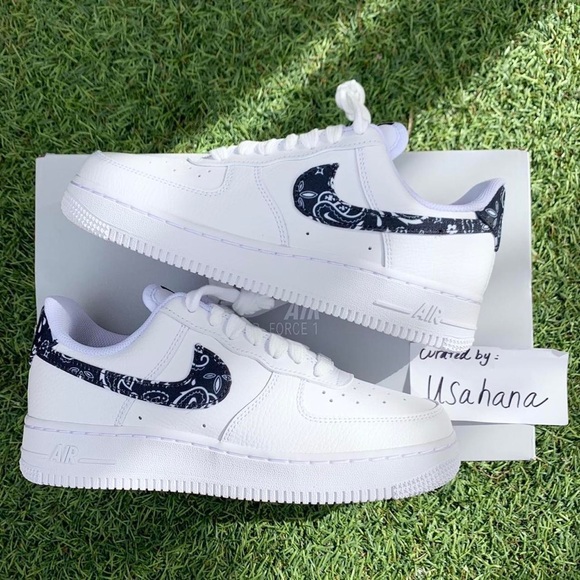 Nike Shoes | Nike Air Force 1 White Black Paisley Bandana Shoes | Color: Black/White | Size: 7 | Pm-41045588's Closet